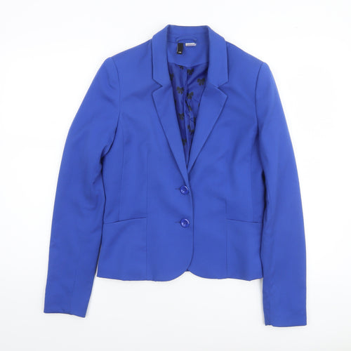 H&M Women Blue Regular Fit Single-Breasted Blazer Size 10