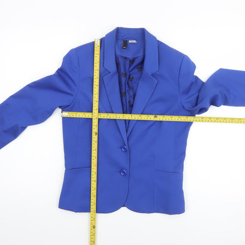 H&M Women Blue Regular Fit Single-Breasted Blazer Size 10