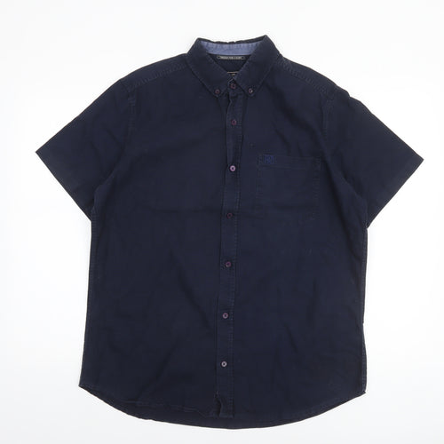 Drift King Men's Blue Classic Fit Short Sleeve Button-Up Shirt L