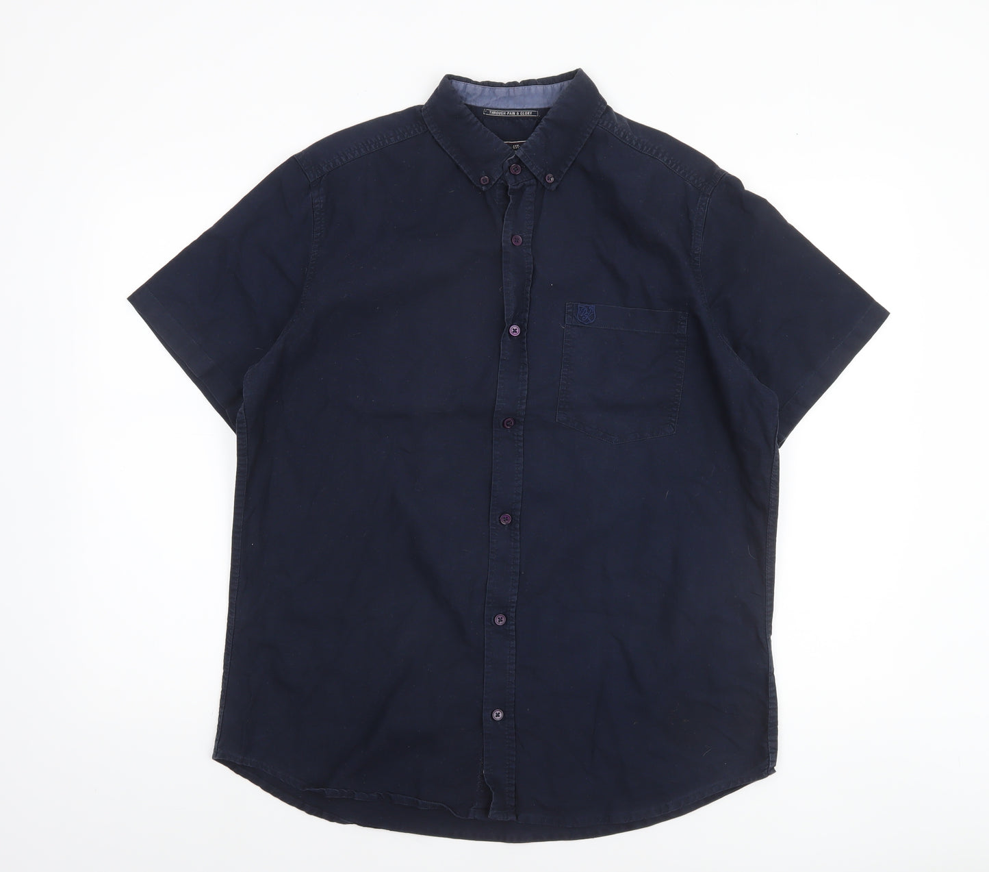 Drift King Men's Blue Classic Fit Short Sleeve Button-Up Shirt L
