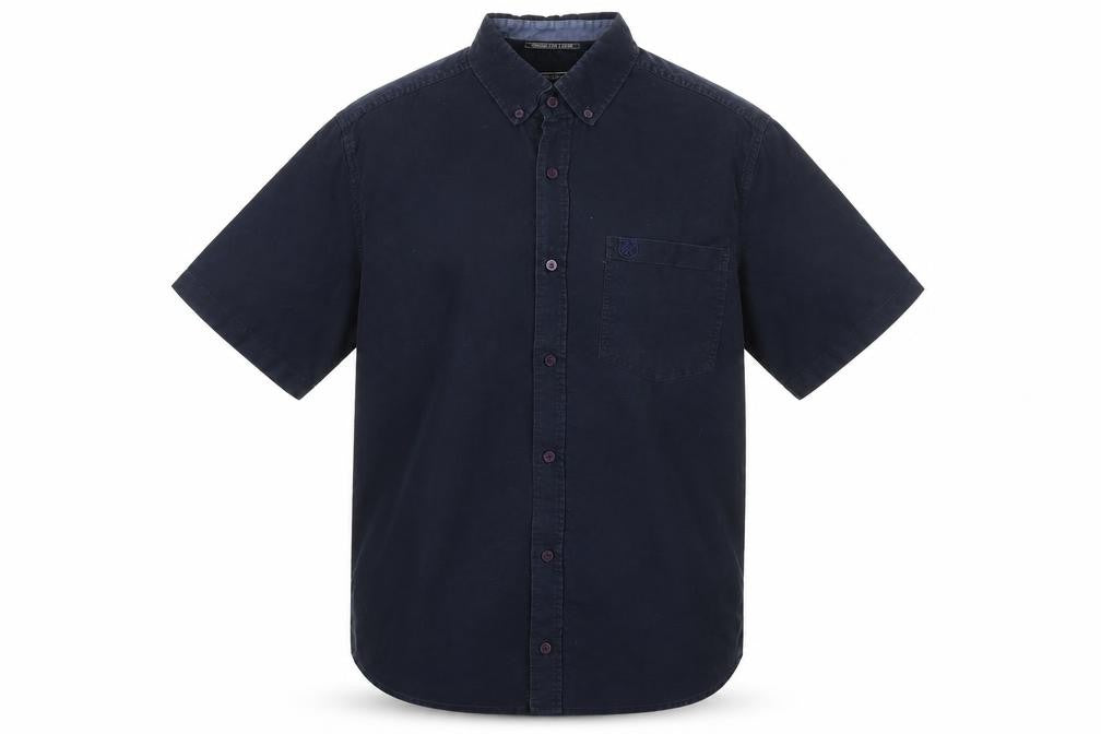 Front view of Drift King Men's Blue Classic Fit Short Sleeve Button-Up Shirt L
