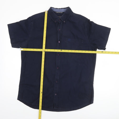 Drift King Men's Blue Classic Fit Short Sleeve Button-Up Shirt L
