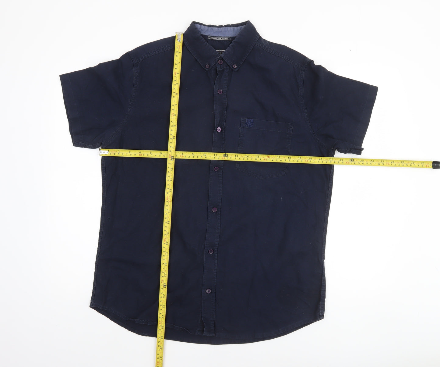 Drift King Men's Blue Classic Fit Short Sleeve Button-Up Shirt L