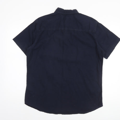 Drift King Men's Blue Classic Fit Short Sleeve Button-Up Shirt L