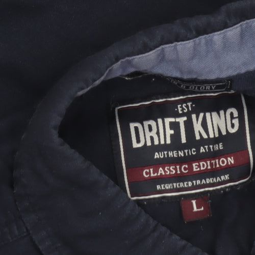 Drift King Men's Blue Classic Fit Short Sleeve Button-Up Shirt L