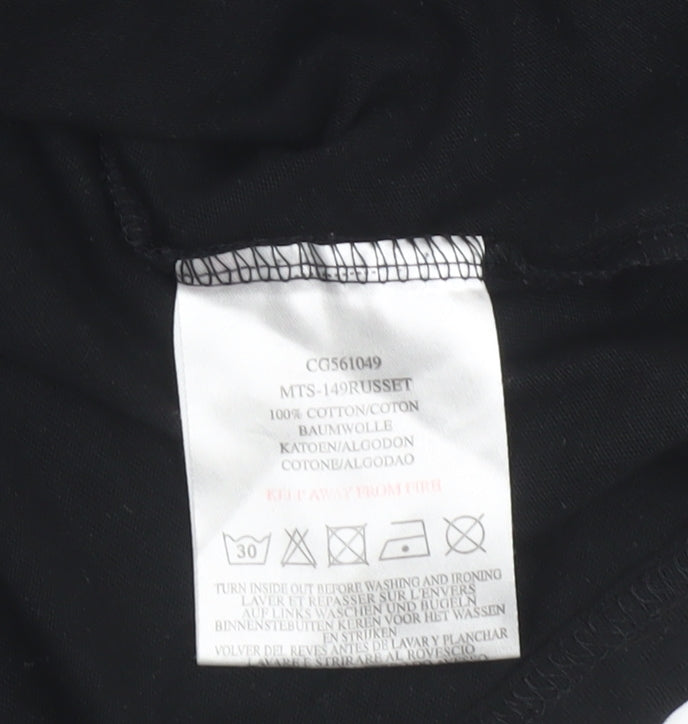 Brave Soul Men’s Black Check Panel Crew Neck Cotton T-Shirt Size L