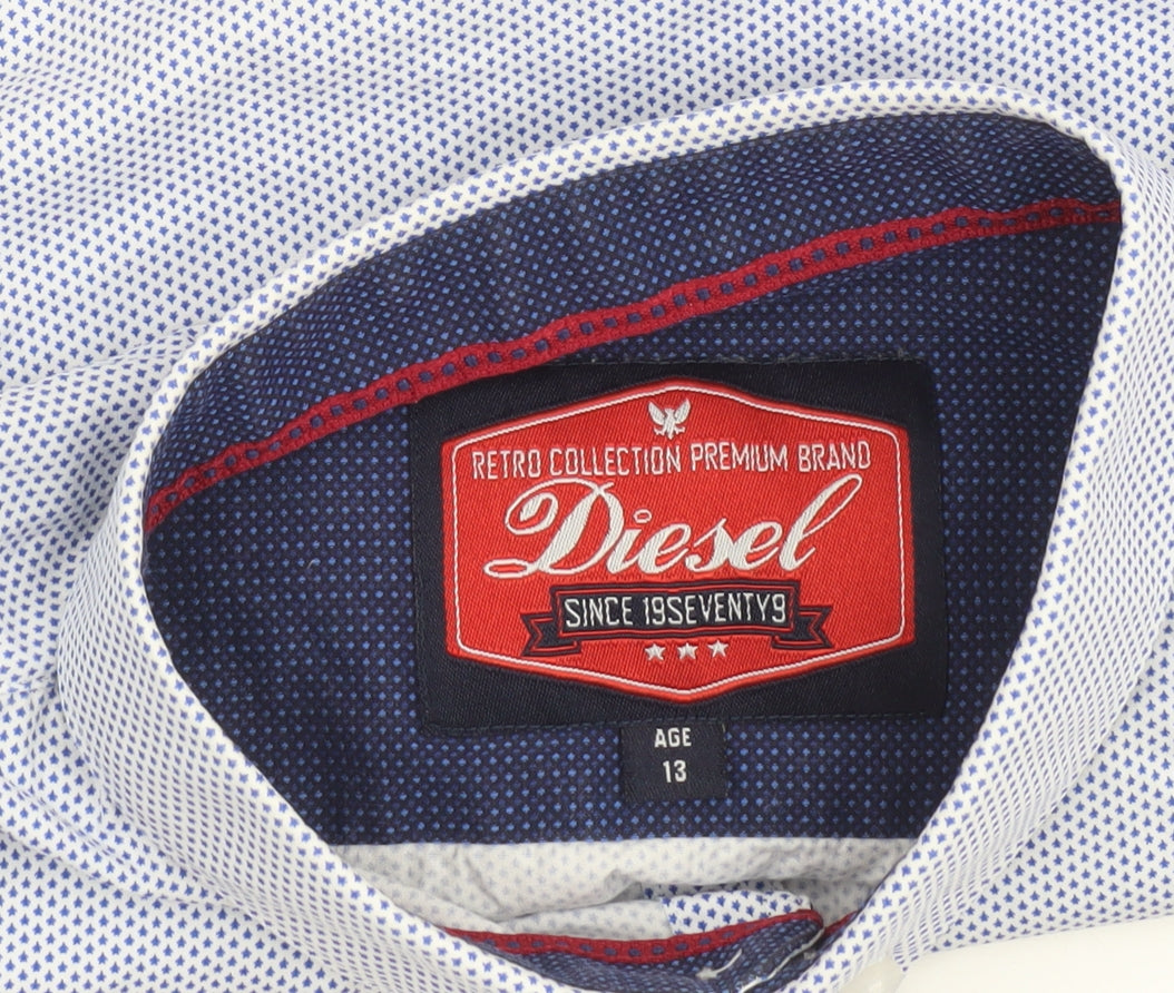 Diesel Boys Blue Button-Down Long Sleeve Cotton Shirt Age 13
