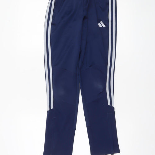Adidas Boys Blue 12 Years Jogger Trousers with Stripes and Elastic Waist