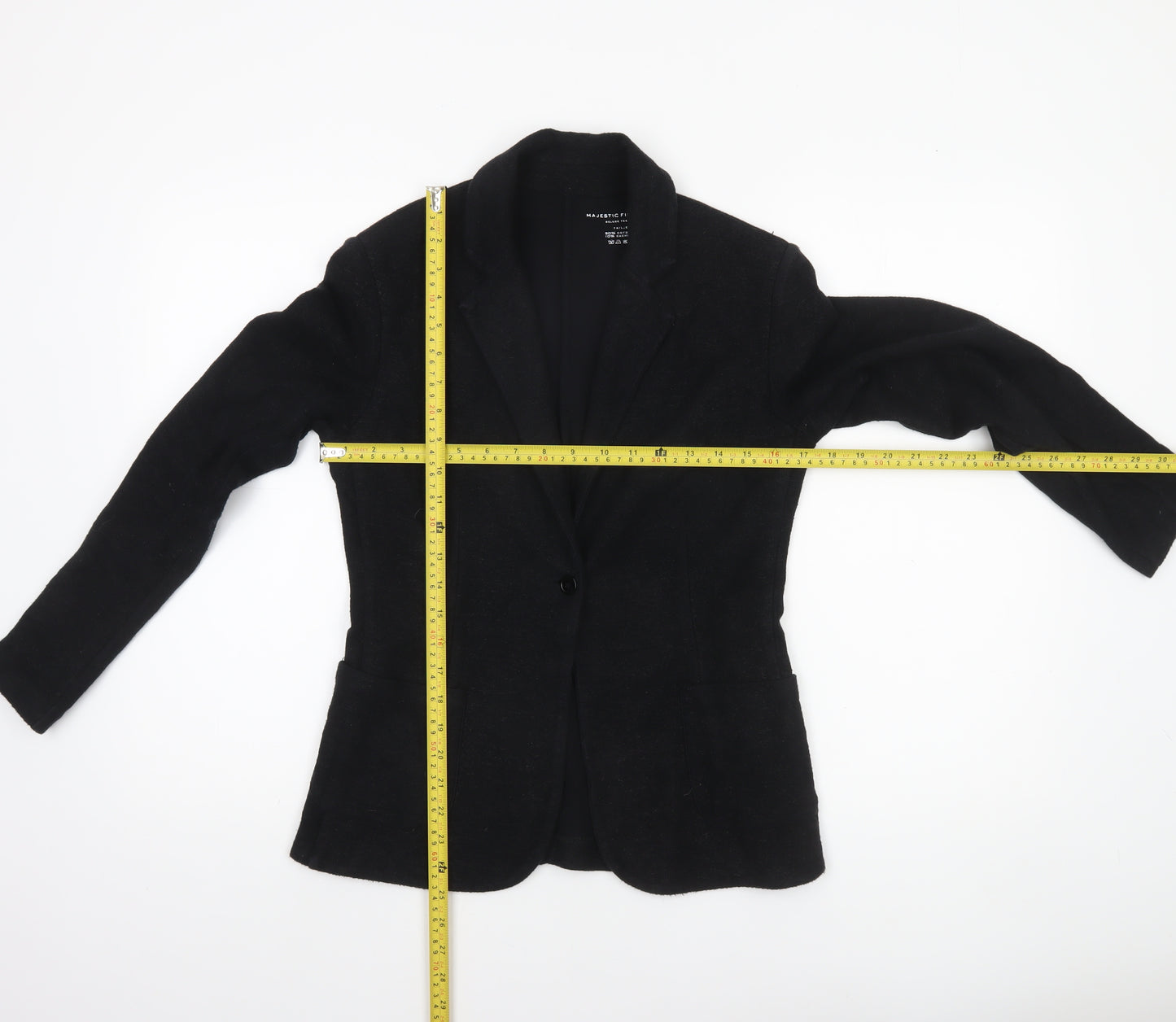 Majestic Filatures Women's Black Cotton Cashmere Blazer Size S Classic Fit