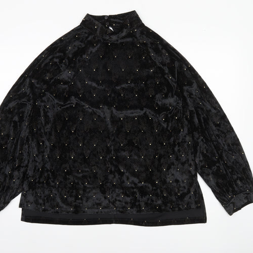 Next Women’s Black Velvet High Neck Long Sleeve Party Blouse Size 14