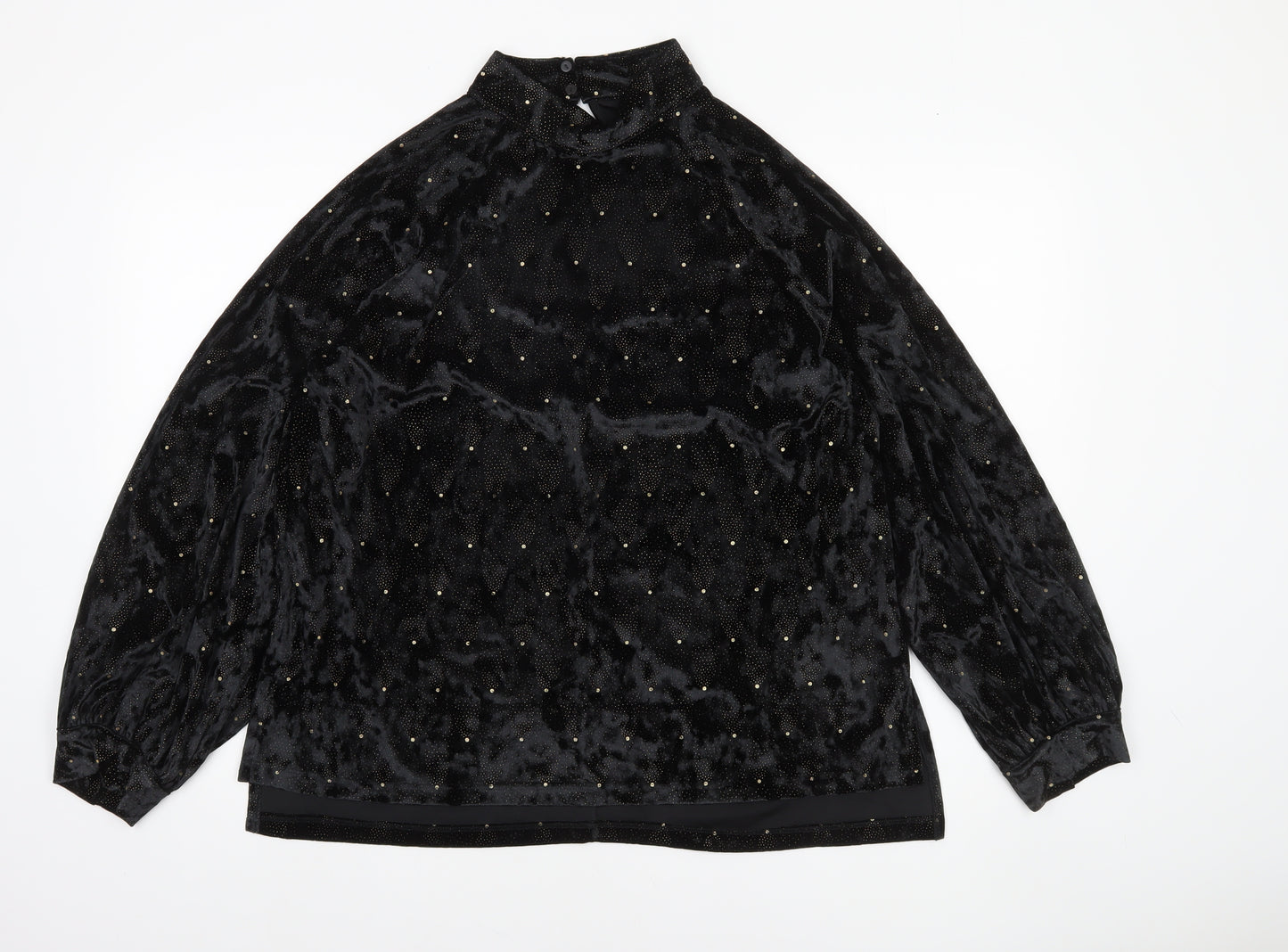 Next Women’s Black Velvet High Neck Long Sleeve Party Blouse Size 14