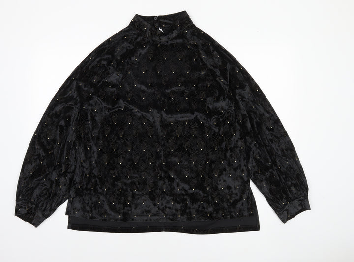 Next Women’s Black Velvet High Neck Long Sleeve Party Blouse Size 14