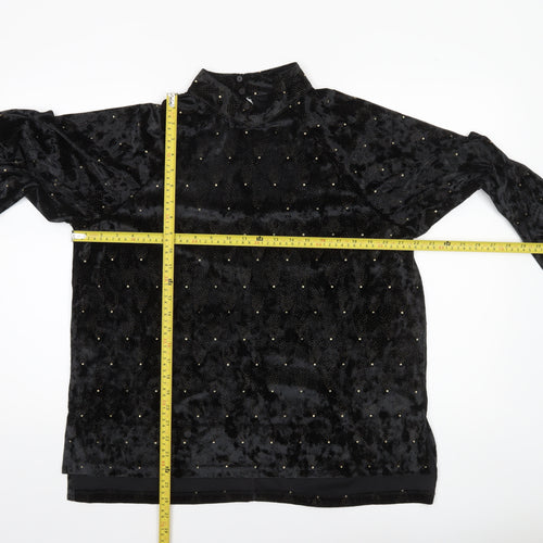 Next Women’s Black Velvet High Neck Long Sleeve Party Blouse Size 14