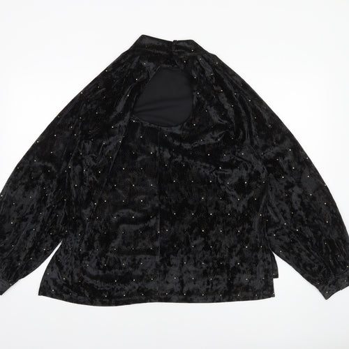 Next Women’s Black Velvet High Neck Long Sleeve Party Blouse Size 14
