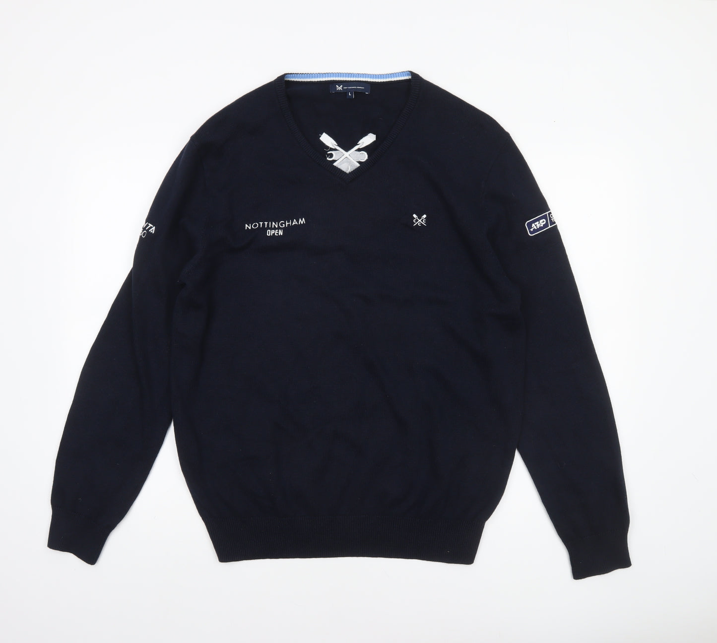 Crew Clothing Men’s Blue Cotton Cashmere V-Neck Jumper L