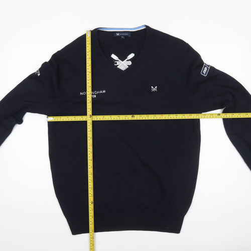 Crew Clothing Men’s Blue Cotton Cashmere V-Neck Jumper L