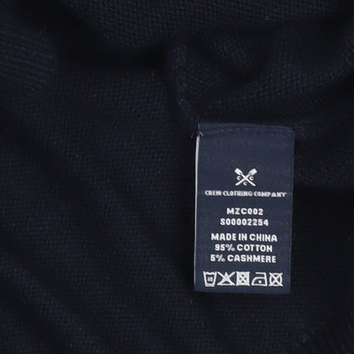 Crew Clothing Men’s Blue Cotton Cashmere V-Neck Jumper L