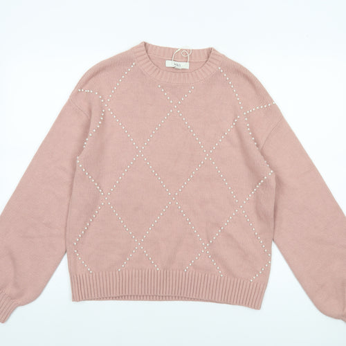 Marks and Spencer Womens Pink Beaded Argyle Knit Jumper M