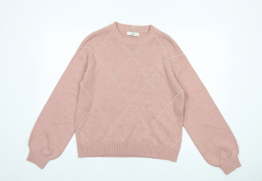 Marks and Spencer Womens Pink Beaded Argyle Knit Jumper M