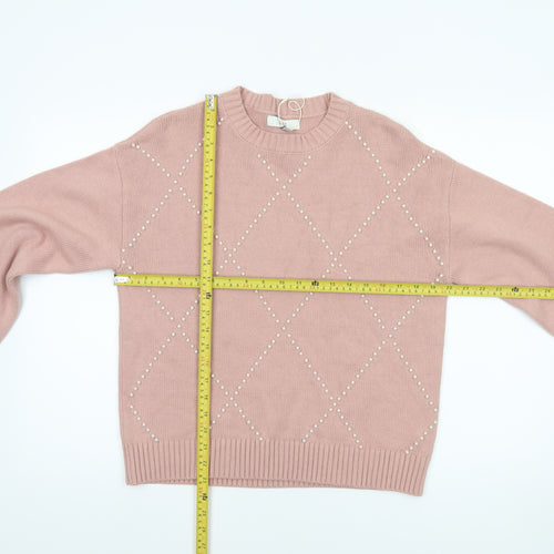 Marks and Spencer Womens Pink Beaded Argyle Knit Jumper M