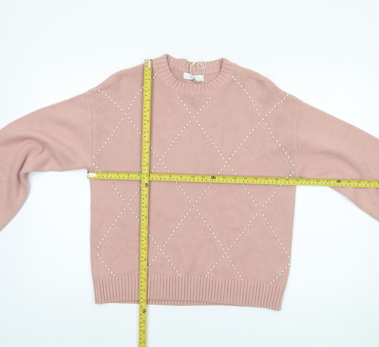 Marks and Spencer Womens Pink Beaded Argyle Knit Jumper M