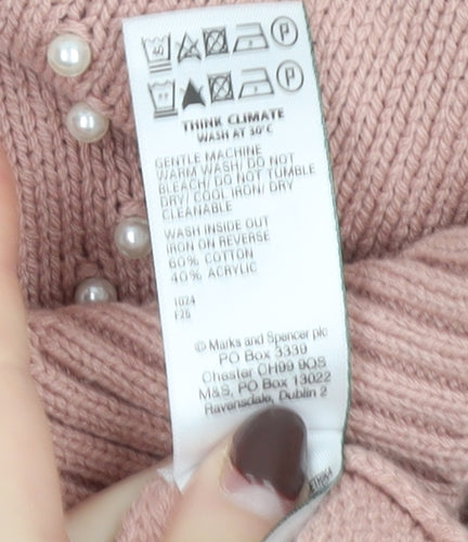 Marks and Spencer Womens Pink Beaded Argyle Knit Jumper M