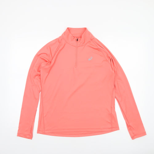 Asics Women Pink Long Sleeve 1/4 Zip Running Pullover Top Size M