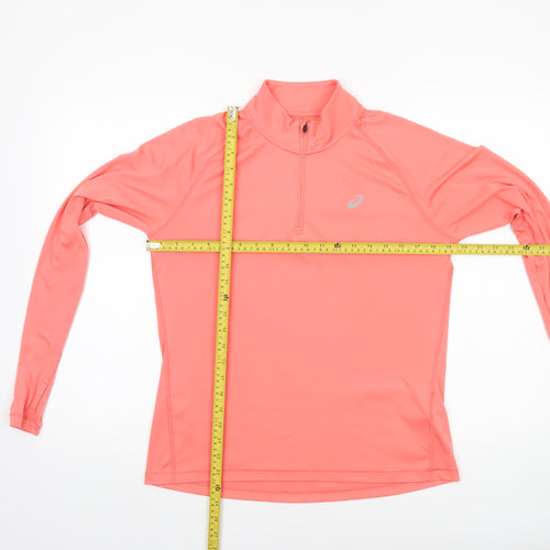 Asics Women Pink Long Sleeve 1/4 Zip Running Pullover Top Size M