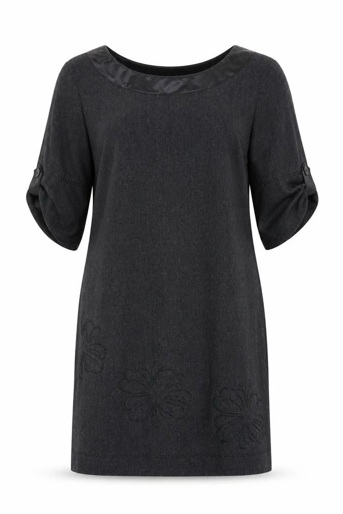 Front view of FatFace Women’s Grey Wool Blend Knee Length Shift Dress, size UK 12