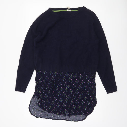 White Stuff Women's Blue Floral Layered Pullover Jumper UK 12
