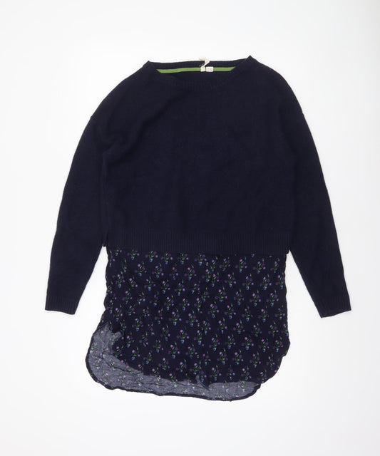 White Stuff Women's Blue Floral Layered Pullover Jumper UK 12