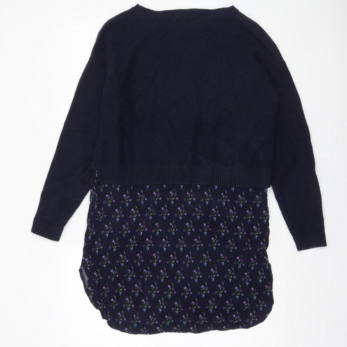 White Stuff Women's Blue Floral Layered Pullover Jumper UK 12