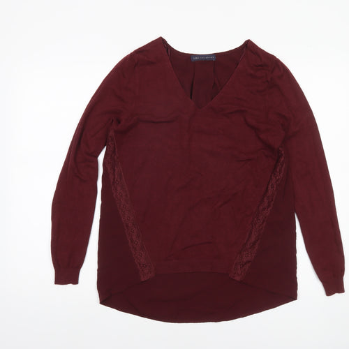 Marks and Spencer Women’s Red V-Neck Lace Panel Long Sleeve Jumper Size 10
