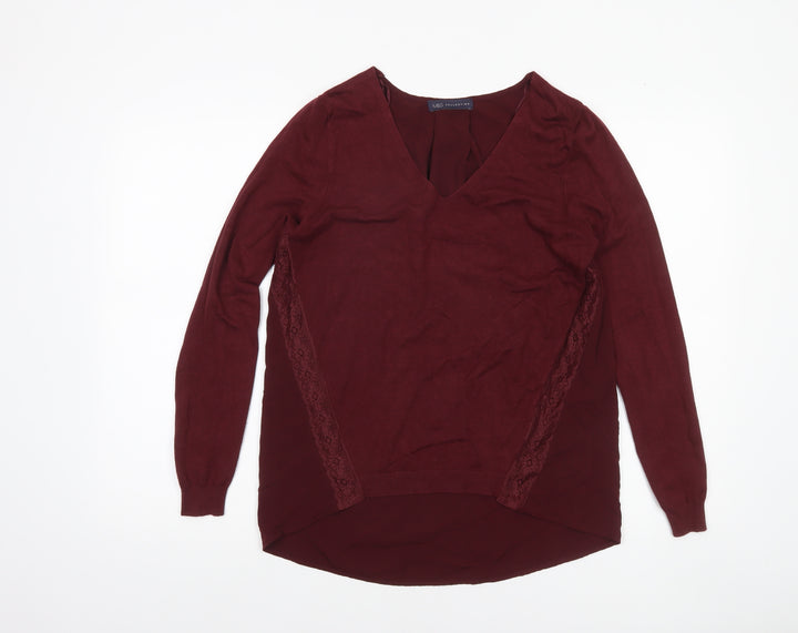 Marks and Spencer Women’s Red V-Neck Lace Panel Long Sleeve Jumper Size 10