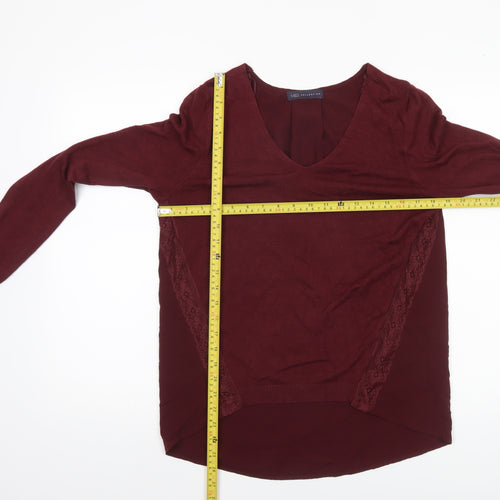 Marks and Spencer Women’s Red V-Neck Lace Panel Long Sleeve Jumper Size 10