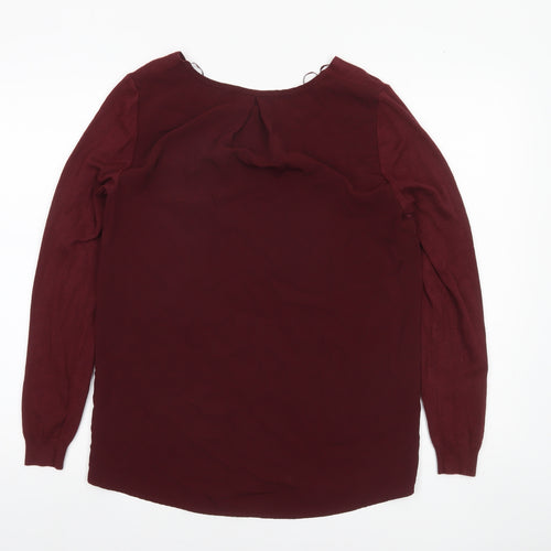 Marks and Spencer Women’s Red V-Neck Lace Panel Long Sleeve Jumper Size 10