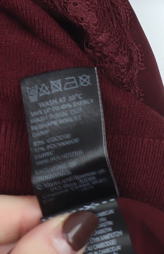 Marks and Spencer Women’s Red V-Neck Lace Panel Long Sleeve Jumper Size 10