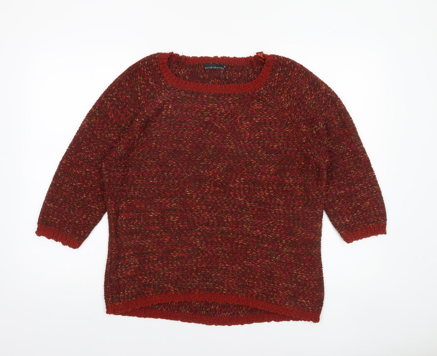 David Emanuel Womens Red Chunky Knit 3/4 Sleeve Jumper Size M