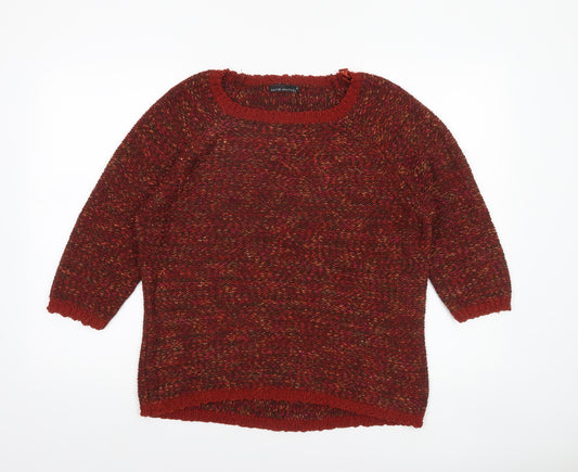 David Emanuel Womens Red Chunky Knit 3/4 Sleeve Jumper Size M