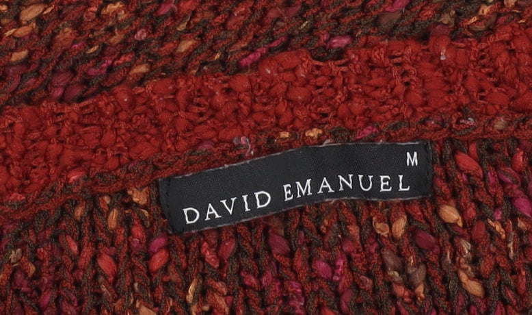 David Emanuel Womens Red Chunky Knit 3/4 Sleeve Jumper Size M