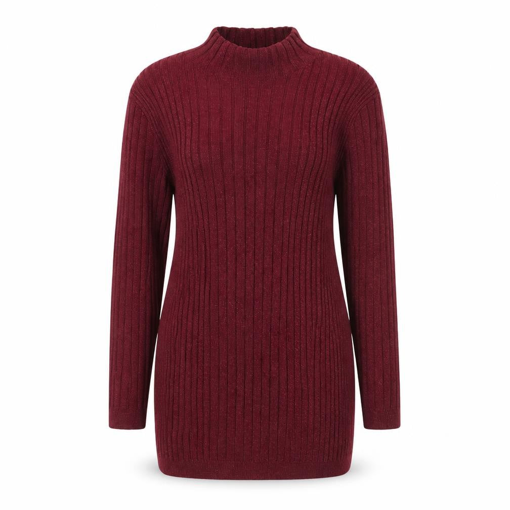 Front view of Atmosphere women’s red ribbed mock neck knit jumper, size UK 8