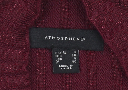 Atmosphere Womens Red Ribbed Mock Neck Knit Jumper Size 8