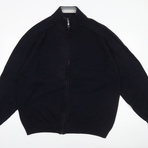 BHS Men's Navy 3XL Full Zip Cotton Jumper High Neck