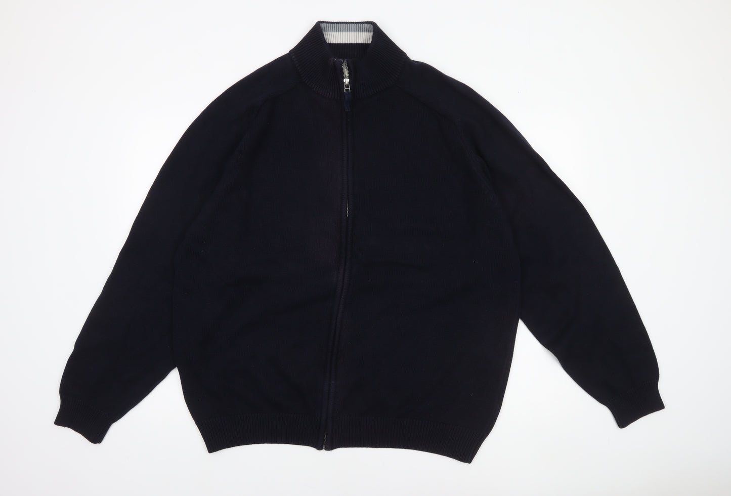 BHS Men's Navy 3XL Full Zip Cotton Jumper High Neck