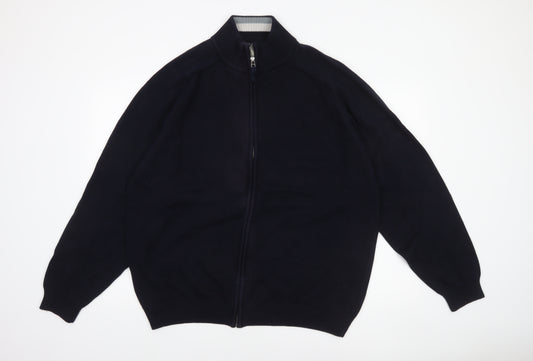 BHS Men's Navy 3XL Full Zip Cotton Jumper High Neck