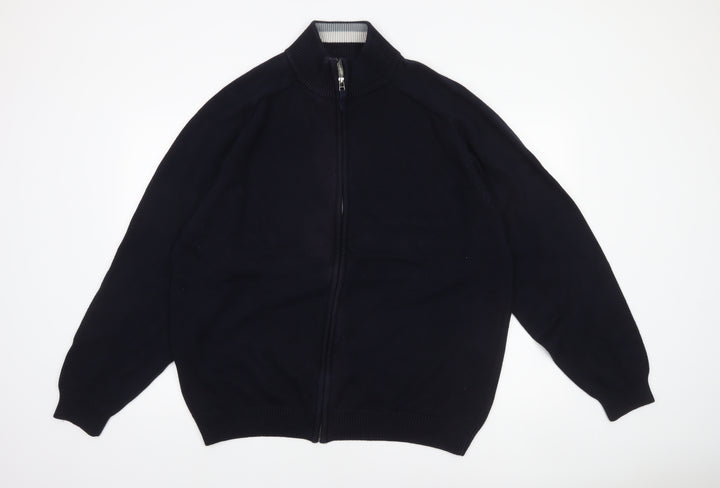 BHS Men's Navy 3XL Full Zip Cotton Jumper High Neck