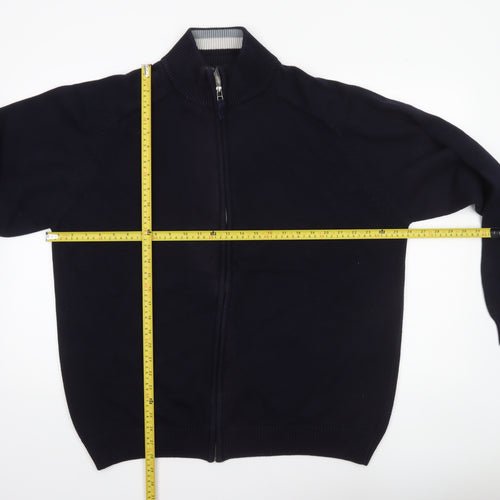 BHS Men's Navy 3XL Full Zip Cotton Jumper High Neck