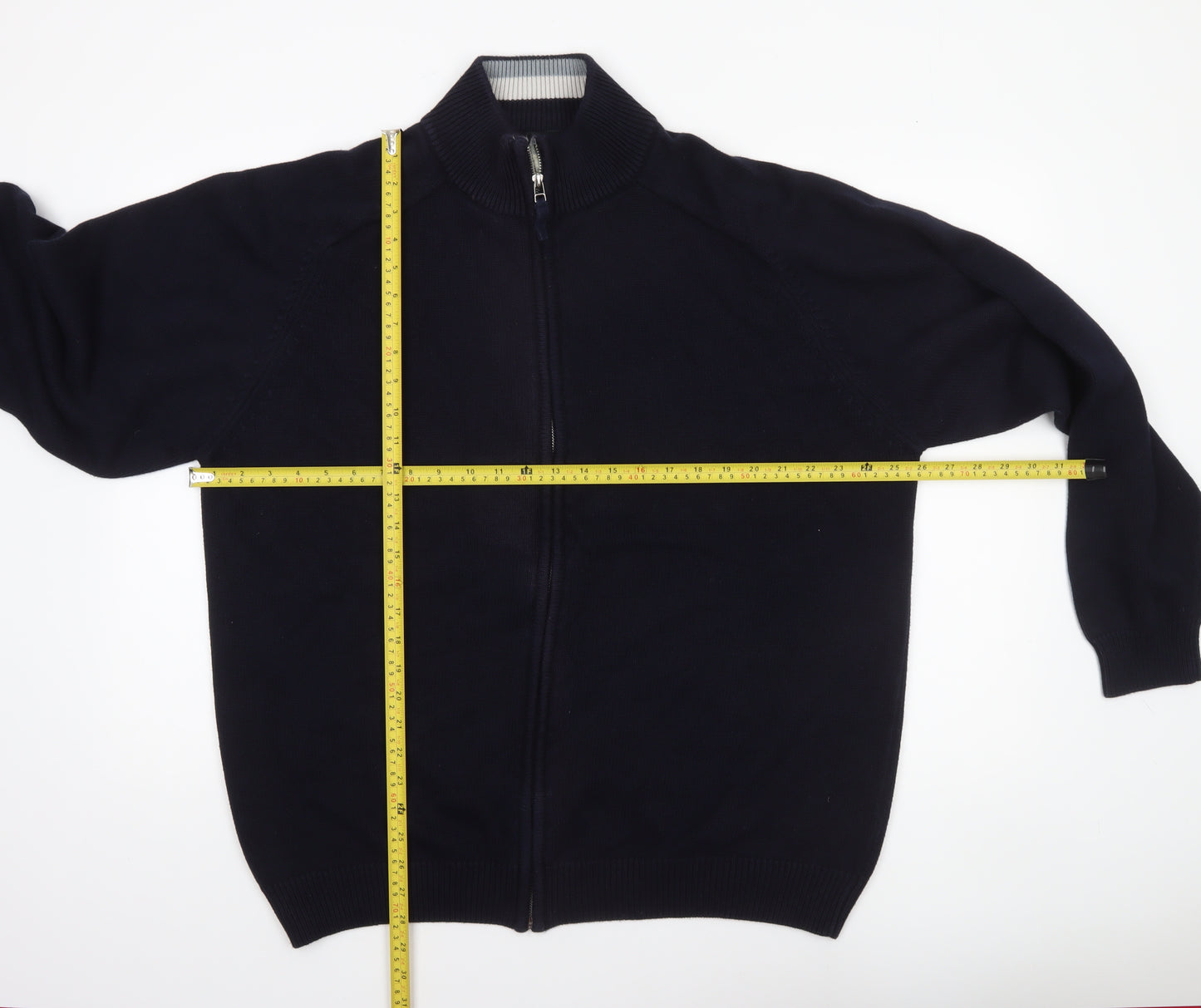 BHS Men's Navy 3XL Full Zip Cotton Jumper High Neck