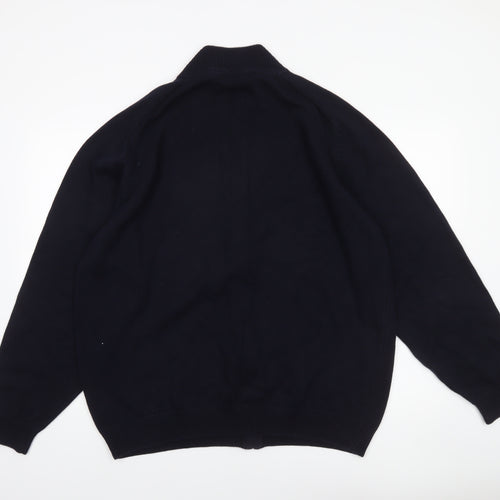 BHS Men's Navy 3XL Full Zip Cotton Jumper High Neck