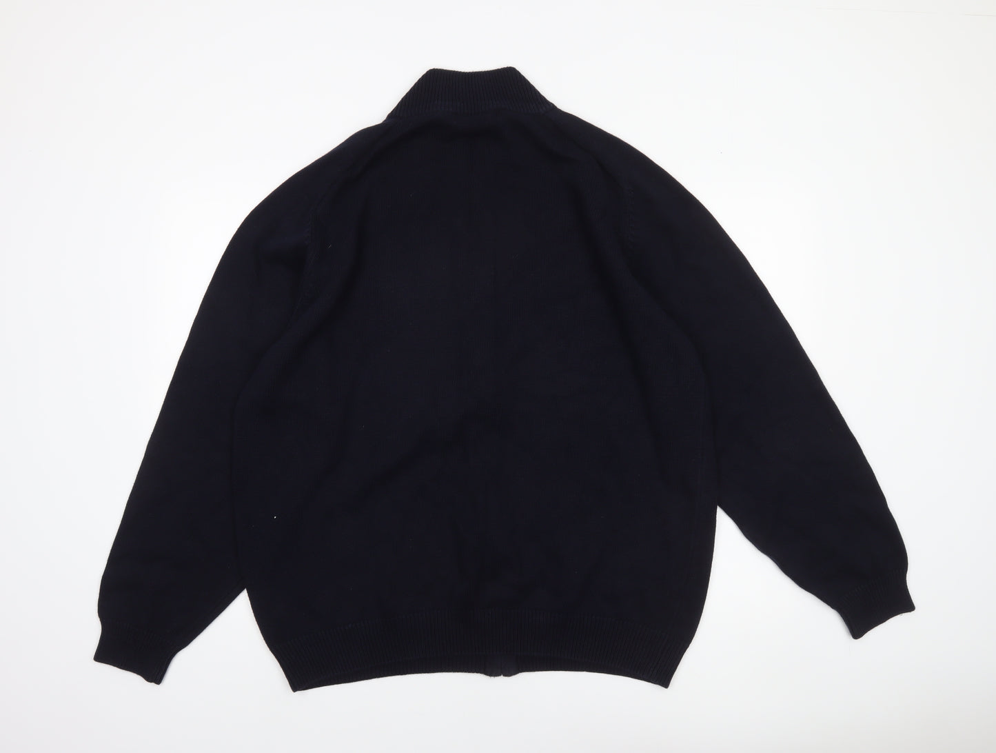 BHS Men's Navy 3XL Full Zip Cotton Jumper High Neck